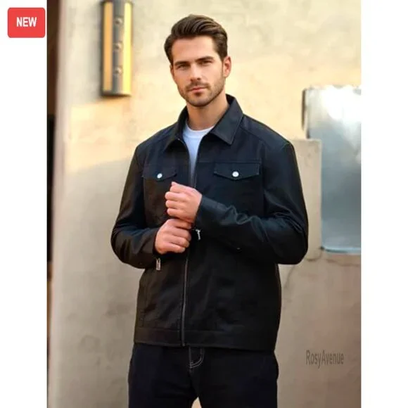 Men's Moto Biker Jacket Faux Leather Windproof Coat Size M